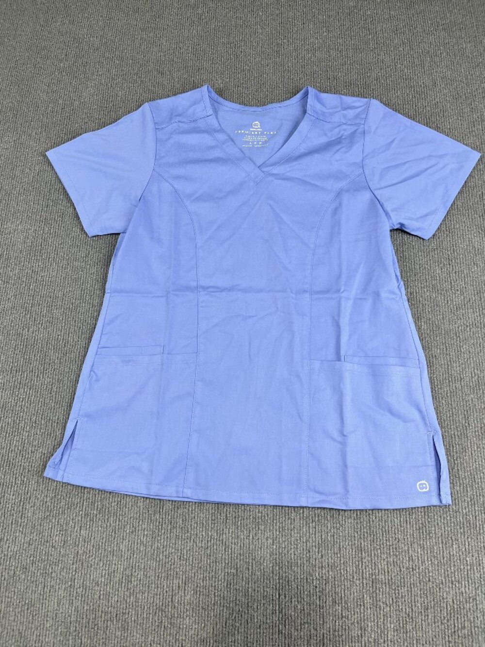 WonderWink Womens Premiere Flex Modern Fit Scrub Top V-Neck NWOT Blue S